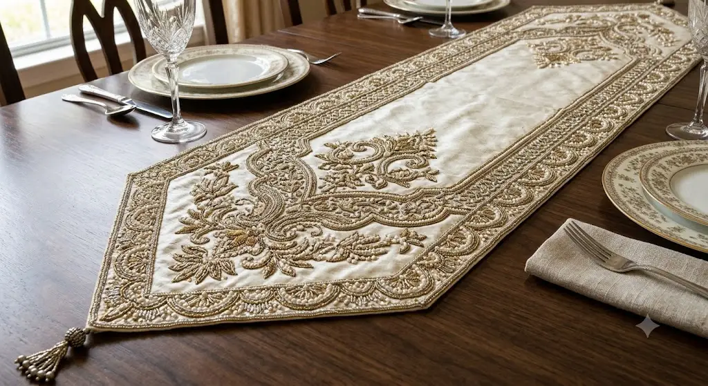 Royal Zari Handwork Table Runner