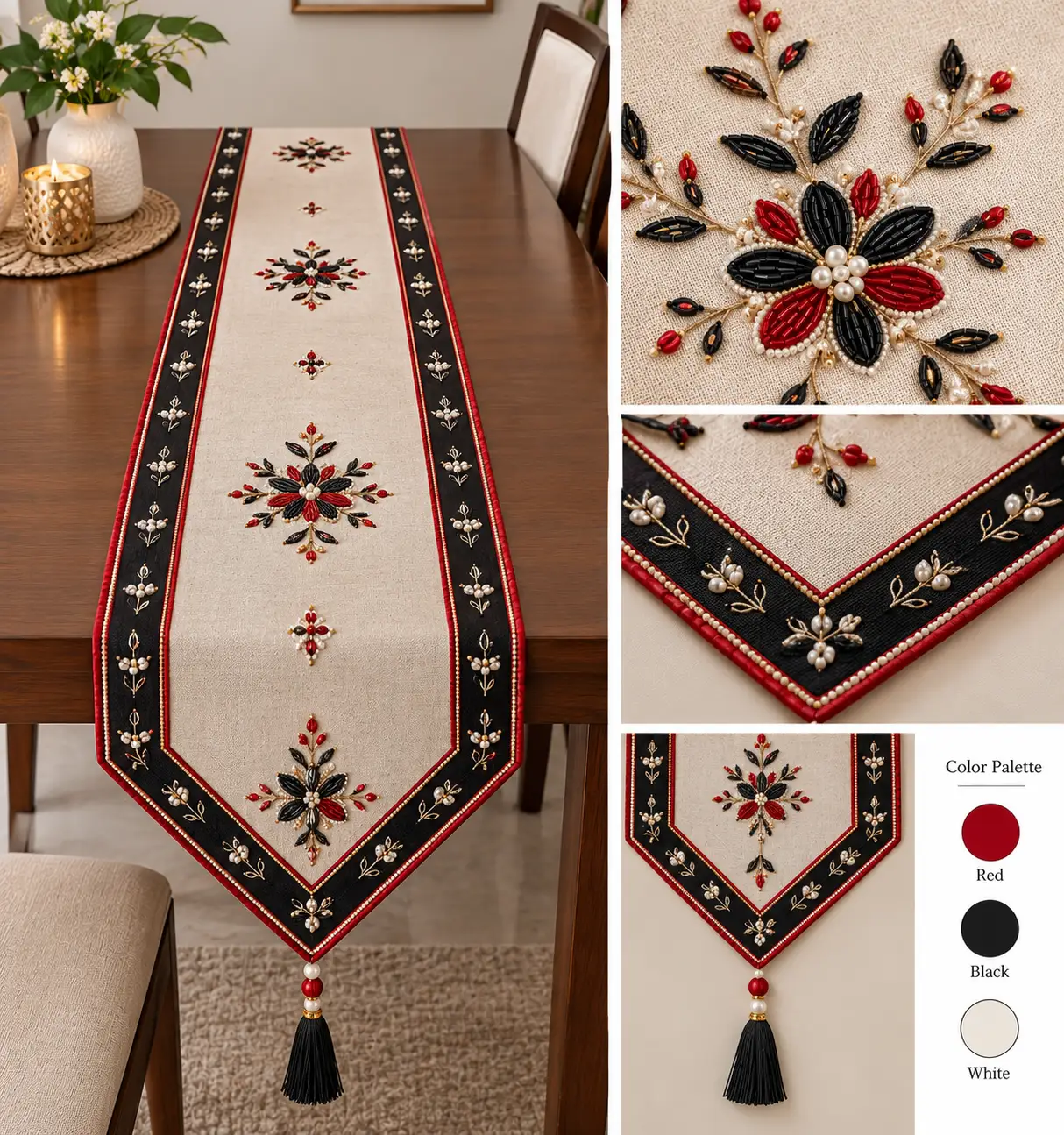Zari Hand Work Table Runner